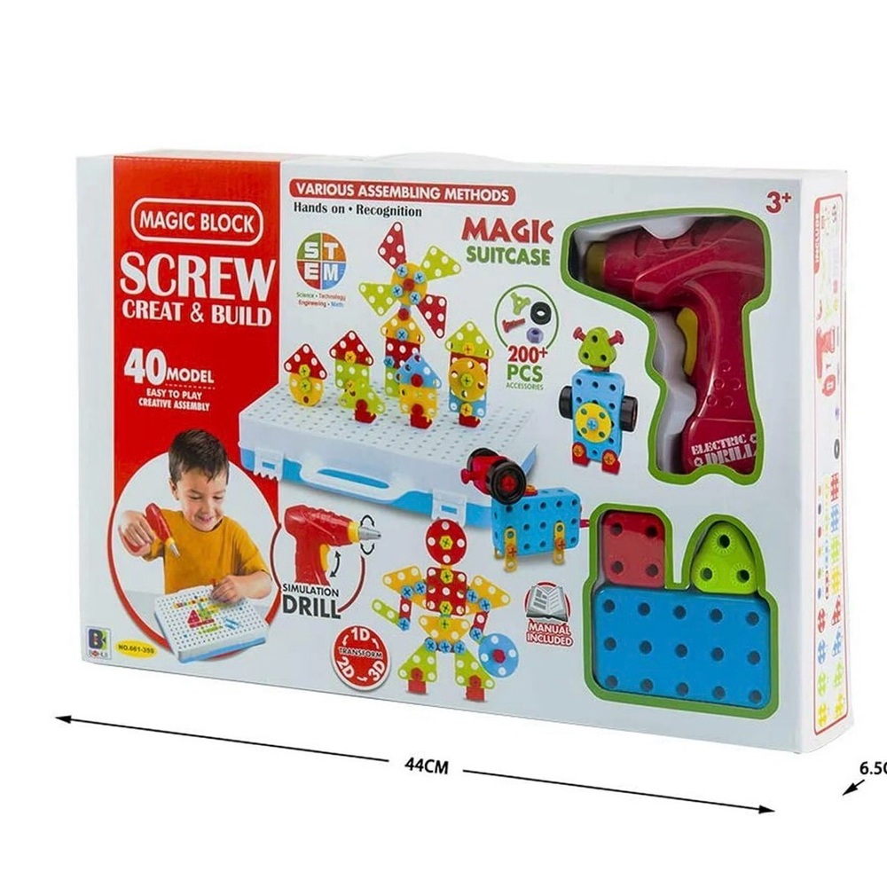 STEM Toys Magic Suitcase Screw Create & Build Building Blocks With Drill